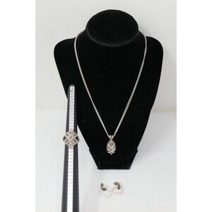 GUESS 925 Sterling Silver Pink Quartz Accented Necklace Ring & Earrings